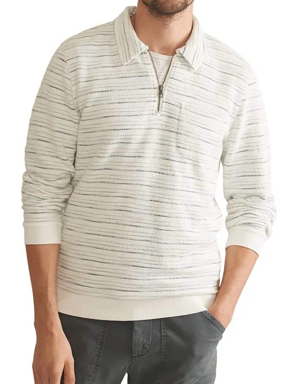 Marine Layer Men's Cream Striped Half-Zip Sweater - size xxl